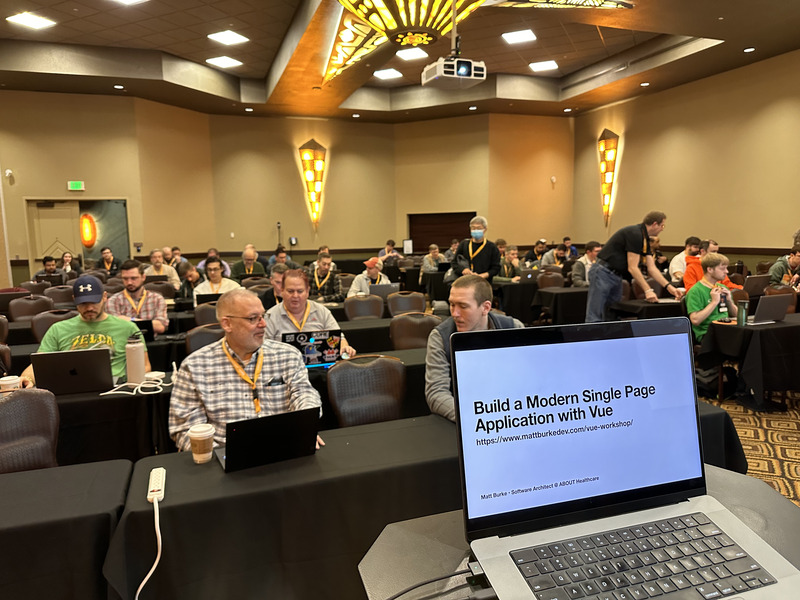 View of audience at a tech conference workshop from the point of view of the presenter